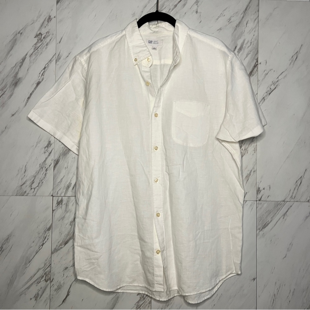 Gap Linen Short Sleeve Button Up Shirt SZ L